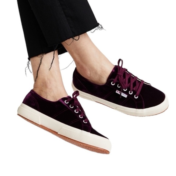 Superga Shoes - Superga Velvet Classic Sneakers Bordeaux Burgundy Sz 8.5 Luxe Street Style